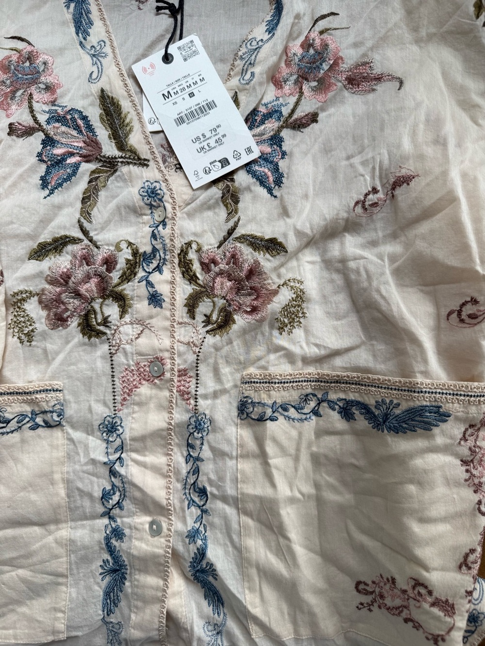 Zara Cream Tunic with Blue and Pink Embroidery - Picture 2 of 4